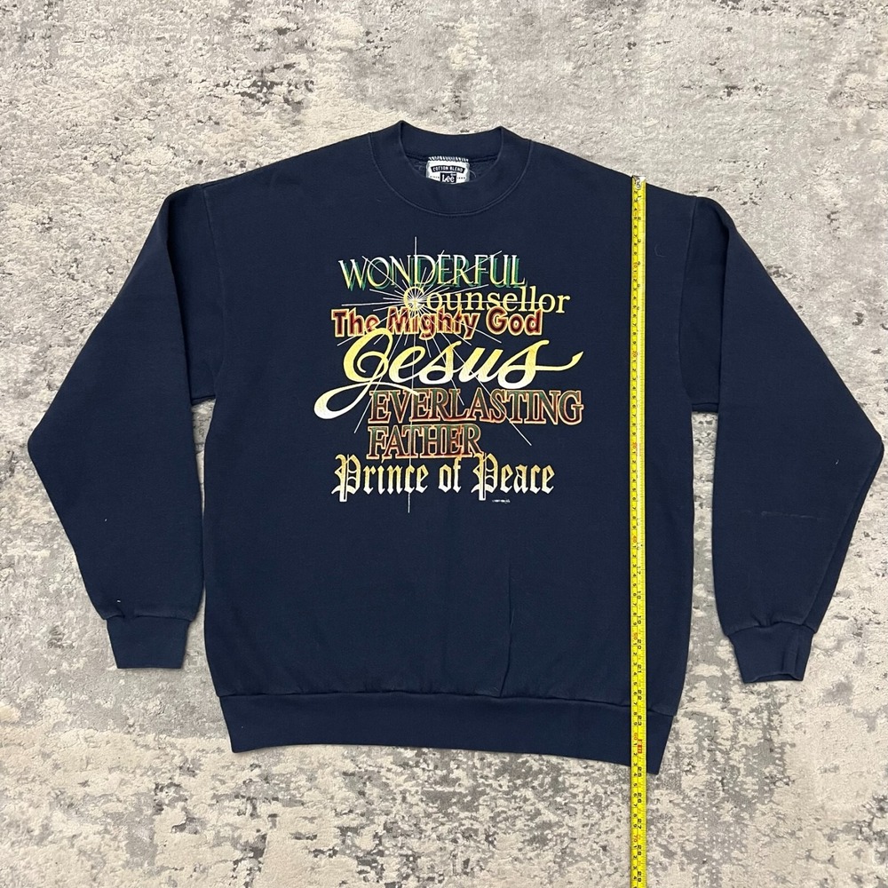 VTG '97 Jesus Christ Religion Crewneck Sweatshirt Size Medium M Navy Blue